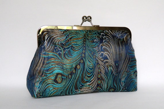 Buy Gold Peacock Feather Clutch Bag, Silk Purse With Chain Handle Online in  India - Etsy