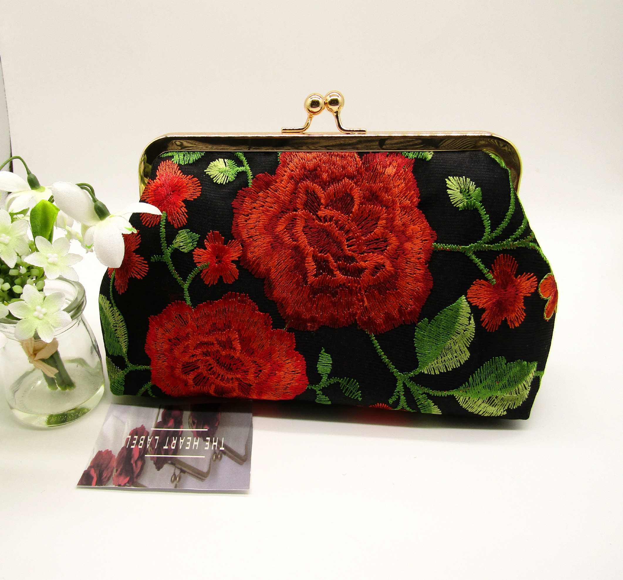 Red Flower Pearl Clutch Purse Ladies Rhinestone Evening Purse Wedding Bag |  Baginning