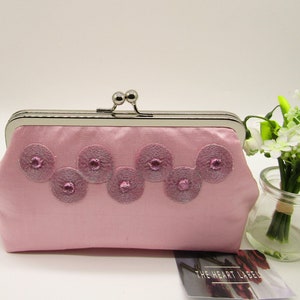Bolso de mano de seda rosa, bolso de mano rosa bebé con piedras, bolso de mano de boda, bolso de mano de seda de noche, regalo de mujer, hecho a mano