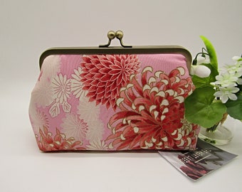 Vintage Silk Chrysanthemum Design Clutch Purse, Pink Floral Clutch Bag, Wedding Clutch Bag, Handmade Bag, Clutch Purse, Ladies Gift,