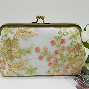 Embroidered Lace Floral Clutch Bag, Beige and Peach Clutch Purse, Clutch Purse, Wedding Clutch Bag, Evening Clutch, Handmade Clutch Bag