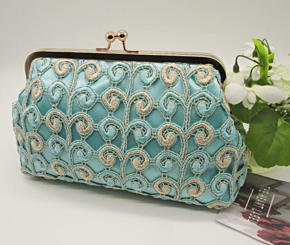 Bolso de mano de encaje de salvia hecho a mano: bolso de boda