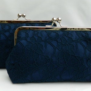 Set of Two Navy Bridal Lace Clutch, Navy Wedding Clutch, Navy and Silver Clutch, Bridesmaid Clutch, Bridesmaids Gift, Evening Clutch