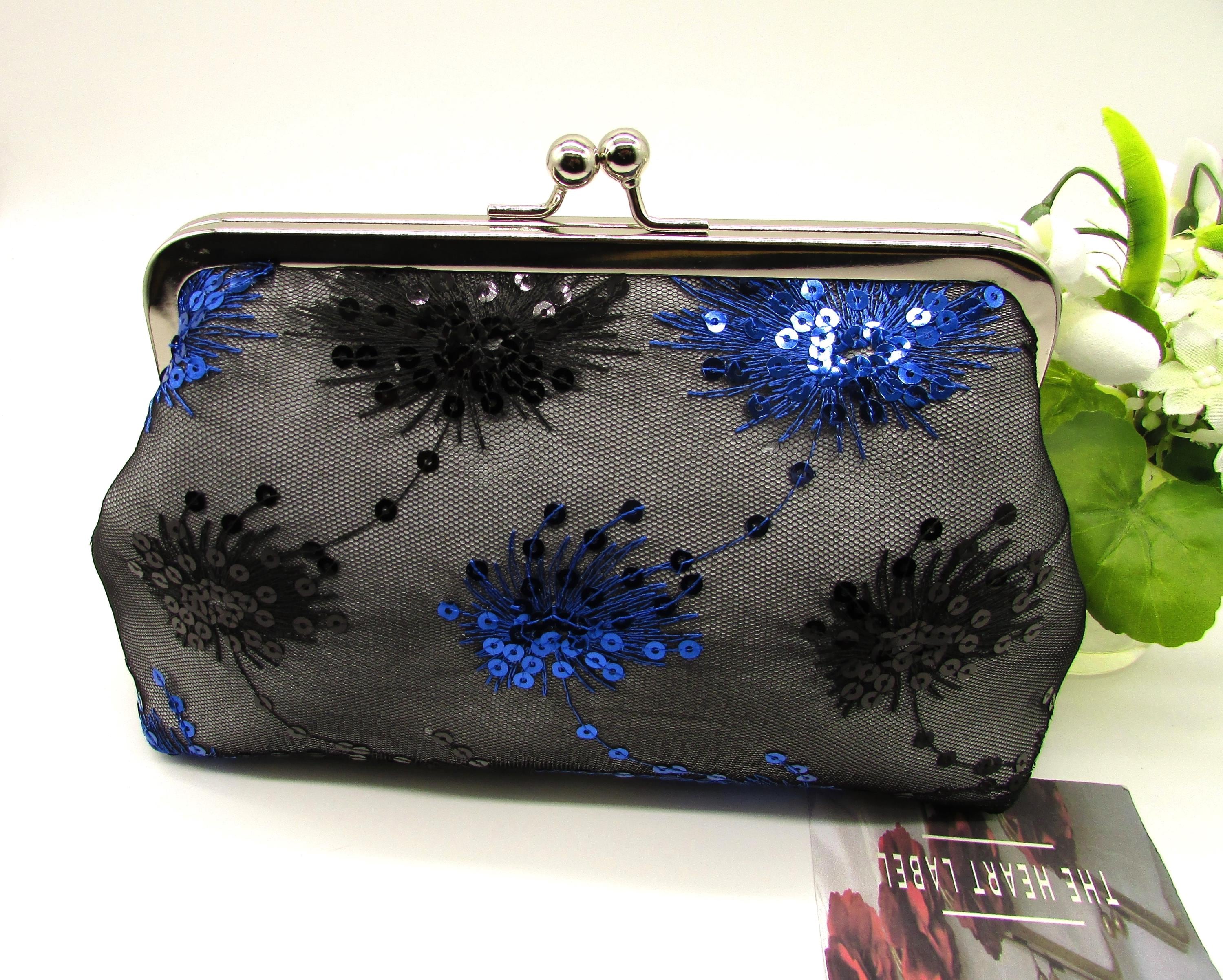 Glitzer Abendtaschen Clutch Blau Leslii Clutch Handtasche Glitzer Schnalle  Blau Leslii Online Shop