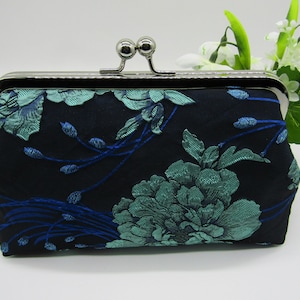 Navy and Aqua Green Floral Clutch Bag, Jacquard Floral Clutch Bag, Wedding Clutch Bag, Evening Clutch Bag, Ladies Gifts, Ladies Clutch Bag