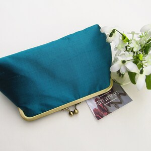 Teal Silk Clutch Bag, Silk Clutch Purse, Wedding Clutch Bag, Women&#39;s Handbag, Silk Evening Clutch Bag, Handmade Bag, Ladies Gift,