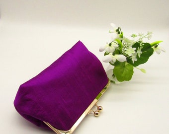 Magenta Silk Clutch with Gold Frame, Silk Bridal Clutch, Wedding Clutch, Bridesmaids Clutch, Evening Clutch, Handmade Clutch Bag, Clutch Bag