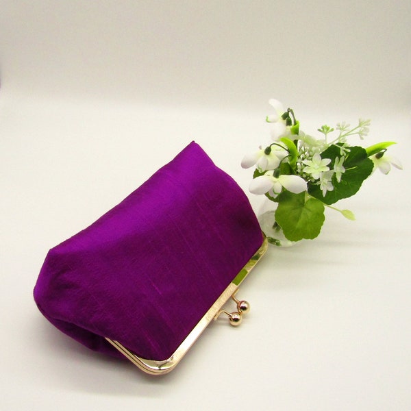 Magenta Silk Clutch with Gold Frame, Silk Bridal Clutch, Wedding Clutch, Bridesmaids Clutch, Evening Clutch, Handmade Clutch Bag, Clutch Bag