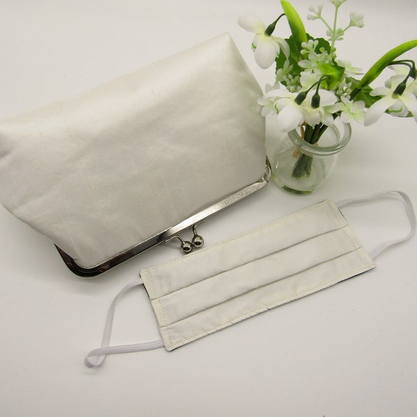 Bridal clutch purse with Mask, Off White Ivory Silk Clutch Purse, Wedding Clutch Purse, Silk Clutch with Face Mask, Bridesmaids Clutch