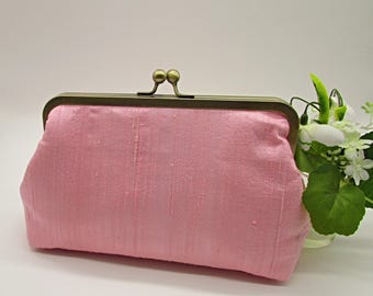 Handmade Pink Silk Clutch Bag, Wedding Bridesmaid Purse