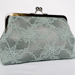 Mint Grey Lace Clutch Purse, Grey Lace Clutch, Mint Grey Wedding Clutch, Clutch Bag, Lace Bridesmaids Clutch, Grey Lace Evening Clutch