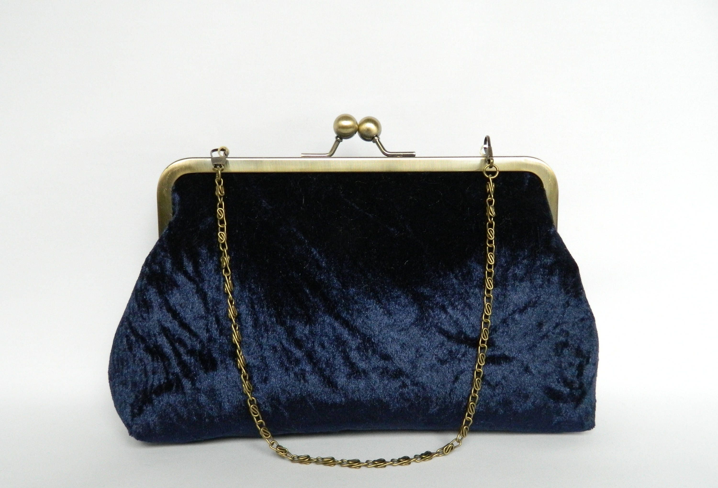 THE ROW Mini Wristlet Clutch Velvet Bag Navy Blue With tassel