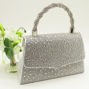 Silber Braut Clutch Tasche, Strass Hochzeit Tasche Silber Dinner Bag, Hochzeit Clutch, Abend-Party Tasche, Damen Handtasche, Bankett Stilvolle Tasche