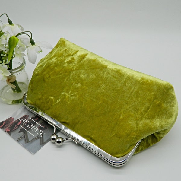 Chartreuse Velvet Clutch Purse, Velvet Clutch Bag, Clutch Purse, Wedding Clutch, Bridal Clutch, Mother of Bride Clutch, Green Velvet Clutch