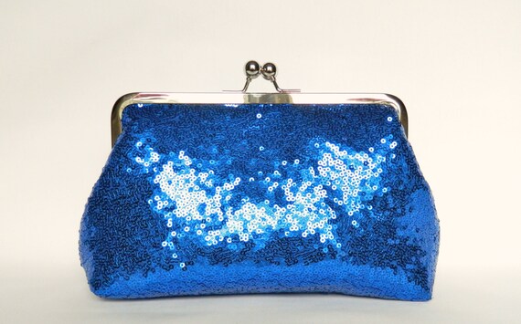 blue sequin clutch