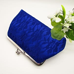 Cobalt Blue Lace Clutch Bag, Blue and Ivory Purse, Lace Clutch Purse, Wedding Clutch Bag, Evening Clutch, Clutch Bag with Chain Handle