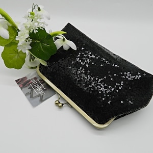 Black Sequin Clutch – Elegant Evening Purse for Weddings or Parties, Handmade Clutch Bag, Sequin Formal Handbag, Gift for Her