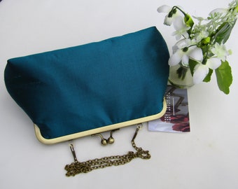Teal Silk Clutch Bag, Silk Clutch Purse, Wedding Clutch Bag, Women's Handbag, Silk Evening Clutch Bag, Handmade Bag, Ladies Gift,