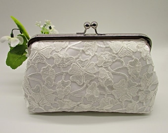 Handmade Ivory Lace Bridal Clutch: Wedding Purse with Chain