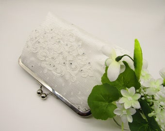 Ivory Lace Bridal Clutch Purse, Ivory Lace Clutch Bag with Rhinestones, Wedding Clutch Purse, Lace Design, Brides Clutch Purse