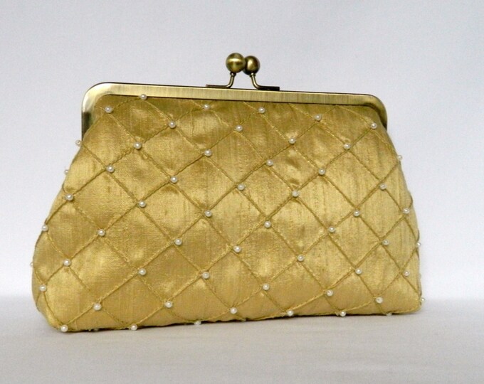 Gold Bridal Clutch Gold Silk Clutch Beaded Clutch Purse Etsy