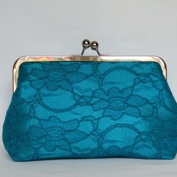 Türkisfarbene Clutch mit Spitze, Braut-Clutch, Hochzeit-Clutch, Türkis-Clutch, Brautjungfer Clutch, Geldbörsen Handtasche, Abendtasche, Clutch Bag