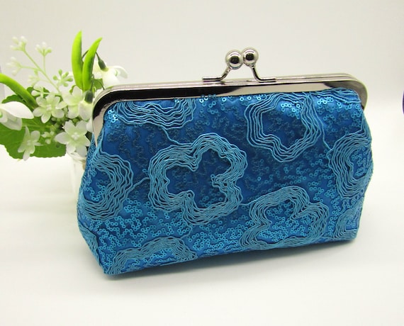 Classic Sinamay Winter Teal Clutch Bag For Weddings