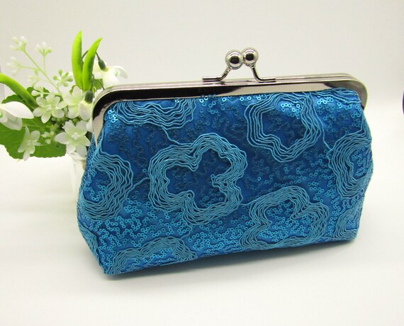 Classic Sinamay Winter Teal Clutch Bag For Weddings