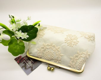 Bridal Lace Clutch, Beige Ivory Organza Lace Clutch, Wedding Clutch, Bride's Lace Clutch, Embroidered Wedding Clutch, Bridesmaids Clutch