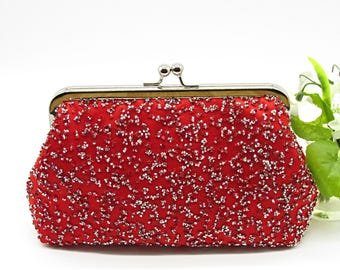 Handmade Red Sequin Clutch: Diamante Party Purse
