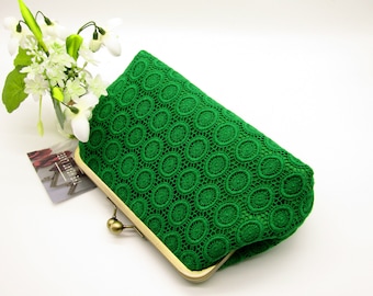 Emerald Green Lace Clutch, Green Lace Clutch Purse, Ladies Gifts, Bridal Clutch bag, Lace Clutch, Wedding Clutch, Evening Clutch