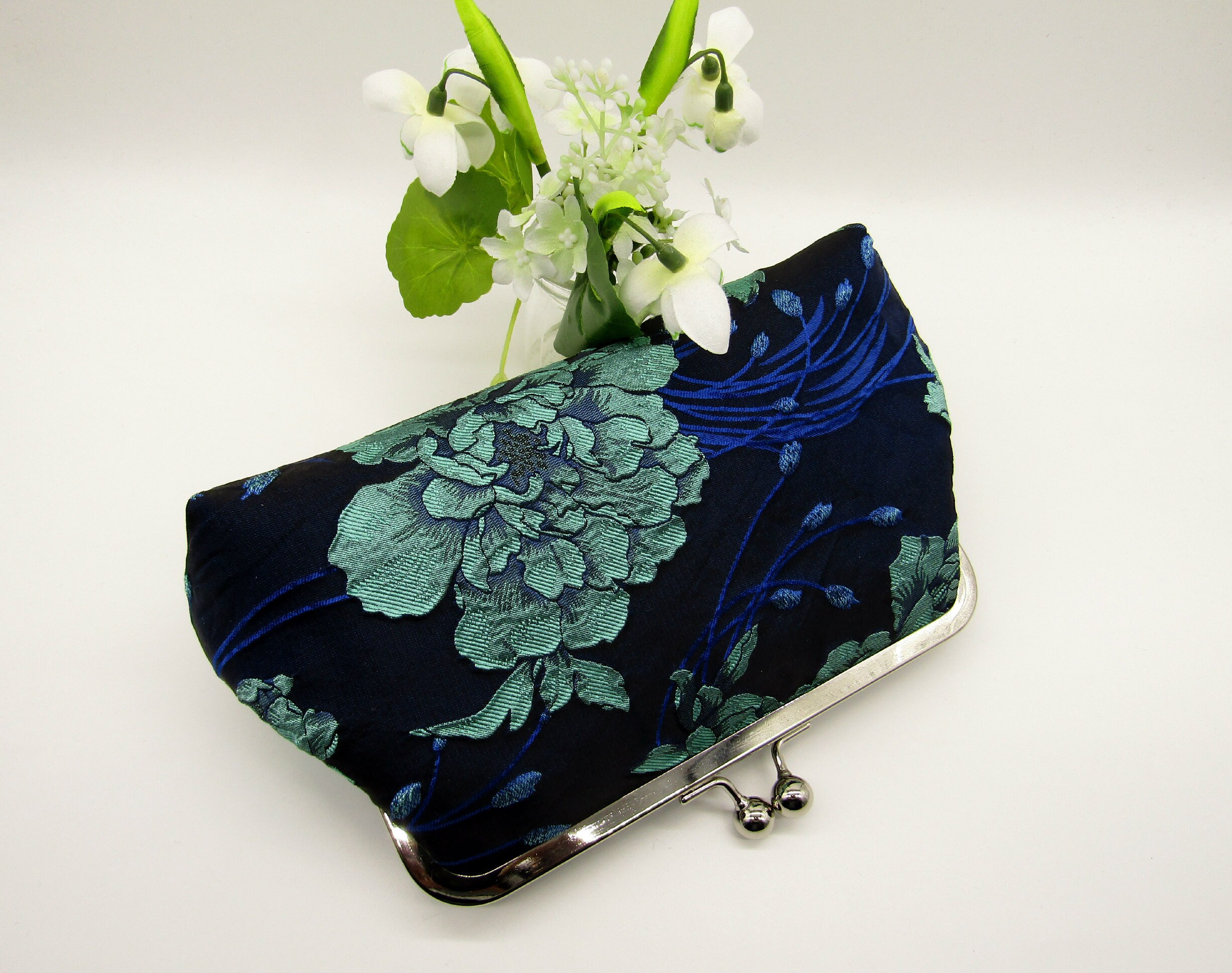 Navy floral clutch clearance bag