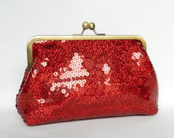 Handmade Red Sequin Clutch: Party Evening Bag