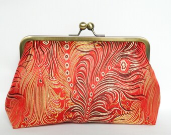 Red and Gold Peacock Clutch, Wedding Clutch, Peacock Clutch, Peacock Bridesmaids Clutch, Bridesmaids Gifts, Evening Clutch