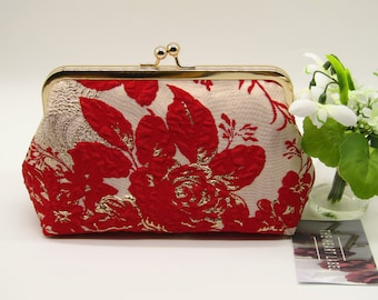 Red and Gold Floral Clutch Bag, Jacquard Floral Clutch Bag, Wedding Clutch Bag, Evening Clutch Bag, Ladies Gifts, Clutch Bag