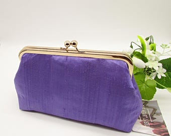 Lilac Silk Clutch: Handmade Evening Bag with Kiss Lock Clasp