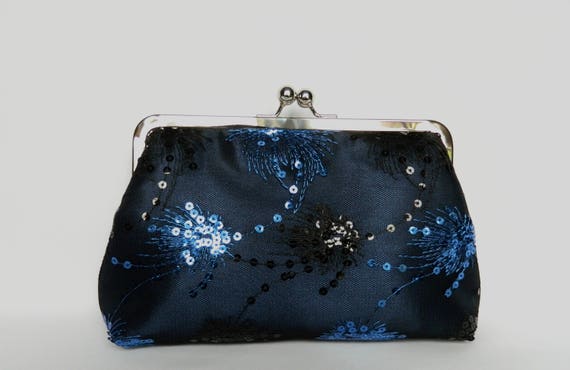 blue sequin clutch