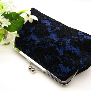 Black Lace and Navy Clutch Bag, Wedding Clutch Bag, Lace Clutch, Black and Navy Clutch, Mother of Bride Clutch Bag, Evening Clutch