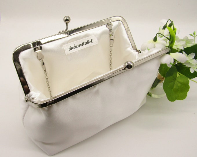 Handmade Ivory Satin Bridal Clutch: Wedding Purse with Kiss Lock