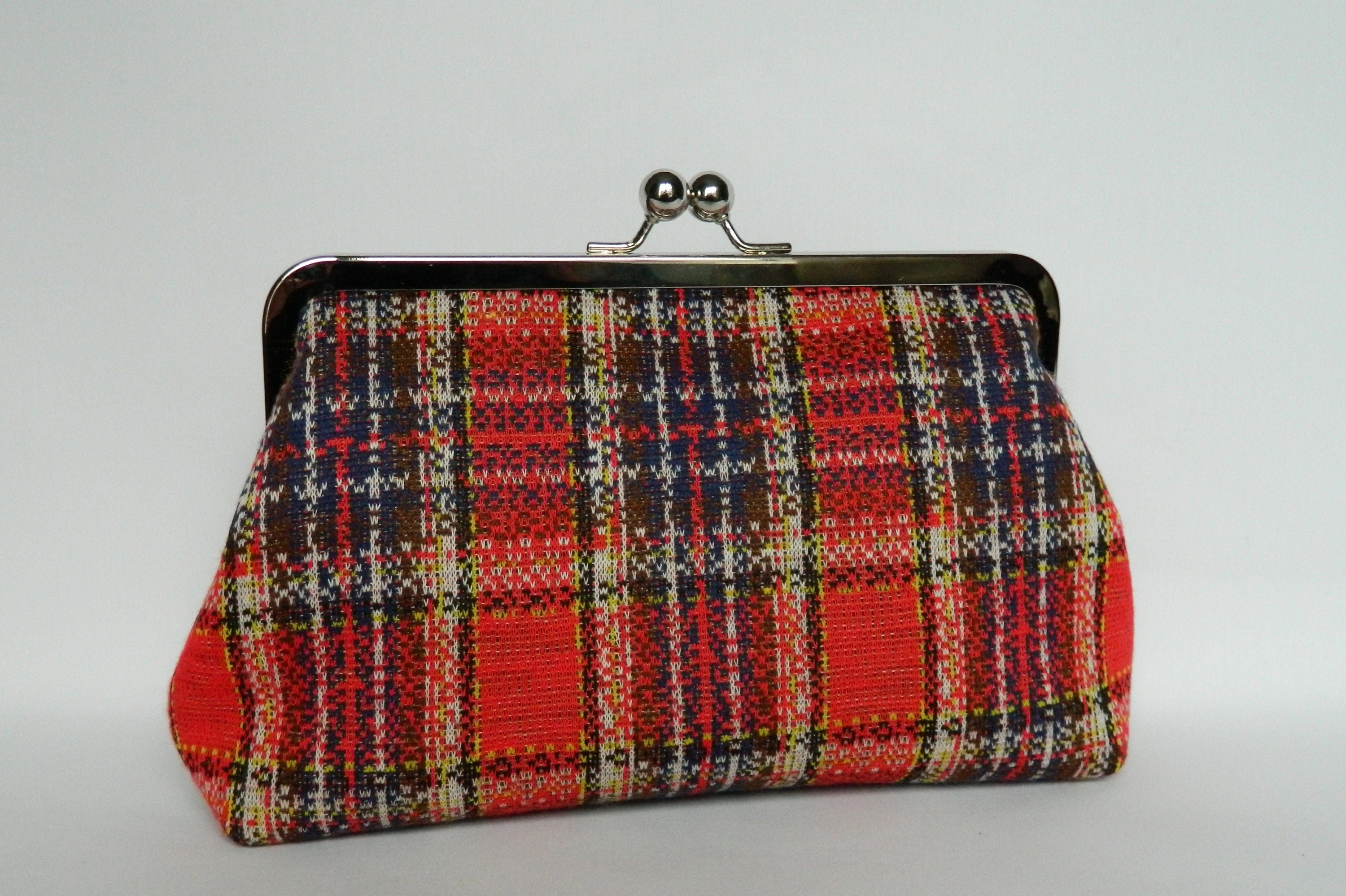 red tartan clutch bag