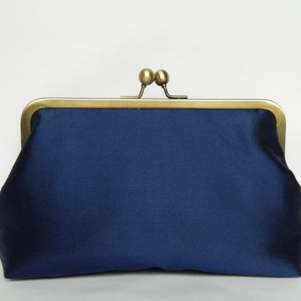 Midnight Blue Silk Clutch, Navy Silk Bridal Clutch, Wedding Clutch Bag, Bridesmaids Gifts, Evening Clutch, Navy Purse, Handmade Bag