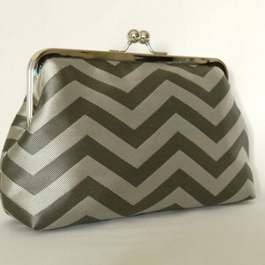 Grey Silk Clutch Purse, Clutch Purse, Bridesmaid Clutch, Bridal Clutch, Grey Chevron Clutch, Silk Wedding Clutch, Grey Evening Clutch