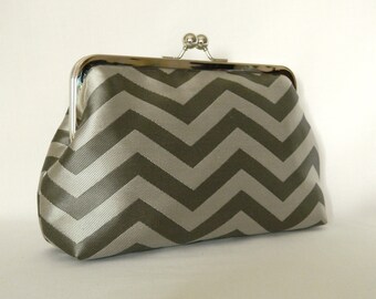 Handmade Grey Silk Chevron Clutch: Bridal Bridesmaid Purse