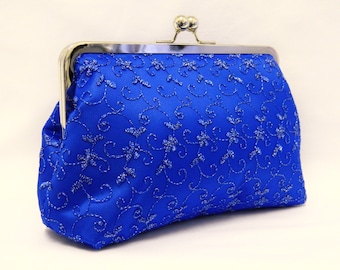 Royal Blue Clutch, Royal Blue and Silver Lace Clutch, Evening Clutch, Wedding Clutch Purse, Lace Clutch, Bridesmaid Clutch Purse