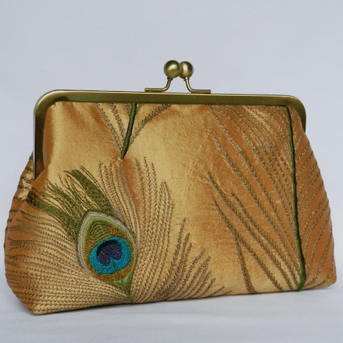 Pochette Soirée Brodée Fleurs - 19x19 Cm - Cordon De Serrage - Polyester Satiné