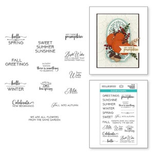 Spellbinders - Seasonal Label Motif&#39;s Collection - Seasonal Motif Sentiments Sentiments Clear Stamp Set