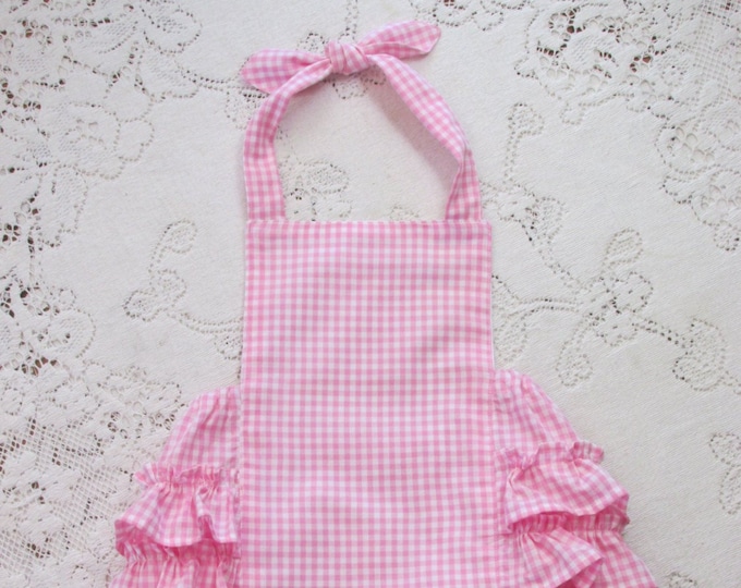Round Neck 3/4 Bubble Sleeve Gingham Ruffle Romper