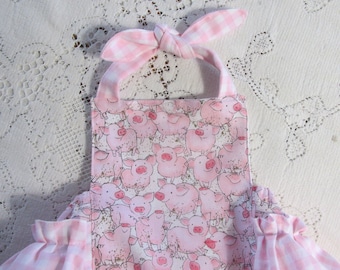 Pigs & Pink Gingham Ruffled Bubble Romper - Pink Gingham Ruffles - Farm - Infant Toddler Child Sizes - Vintage-Style Sunsuit - Photo Prop