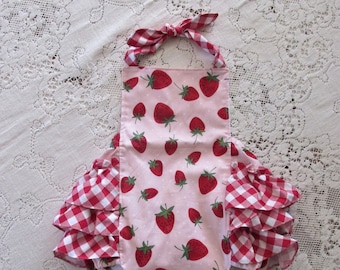 Strawberry Patch Bubble Romper - Strawberries - Berries - Red Gingham - Pink - Infant Toddler Child Sizes - Vintage-Style Sunsuit - Party