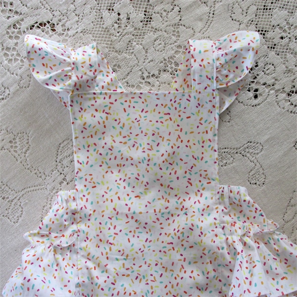 Sprinkles Ruffled Bubble Romper - Ruffles -  Optional Pinwheel Bow - Sprinkle Party - Vintage-Style Sunsuit - Playsuit - Colorful -